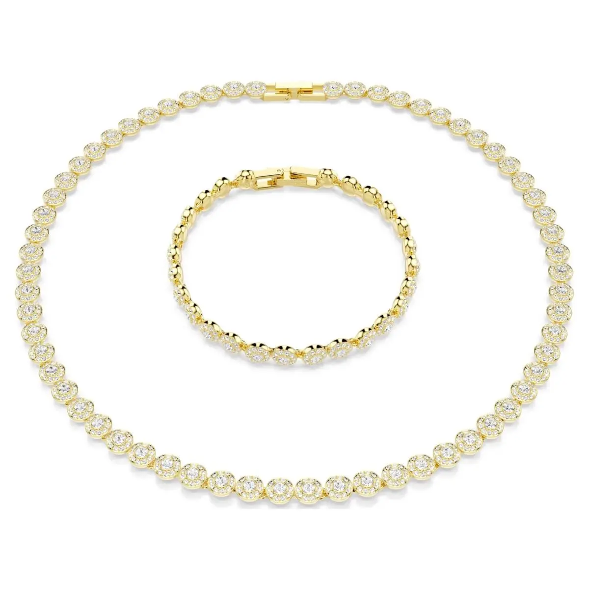 Swarovski Una Angelic Set Necklace Bracelet Round Cut Gold-tone 5720506