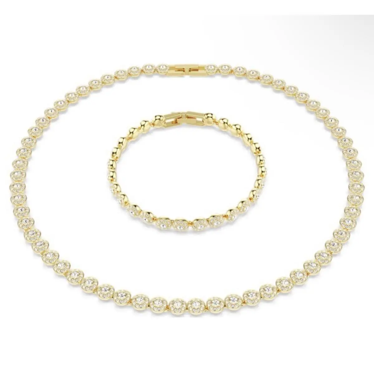 Swarovski Una Angelic Set Necklace Bracelet Round Cut Gold-tone Plated