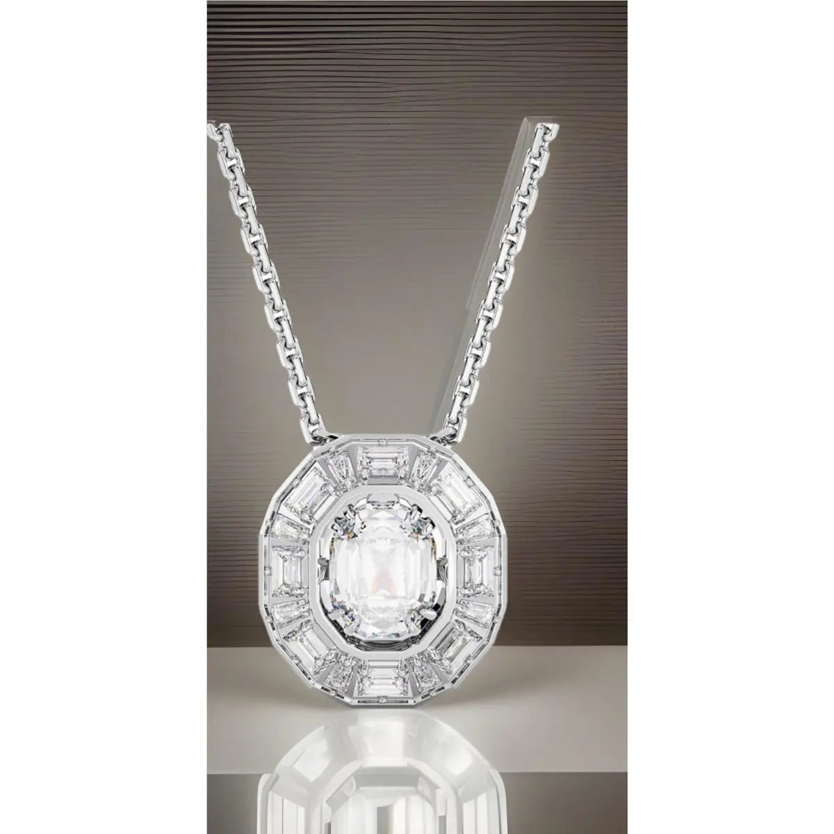 Swarovski Mesmera Pendant Octagon Cut Rhodium Plated Floating Crystal Necklace