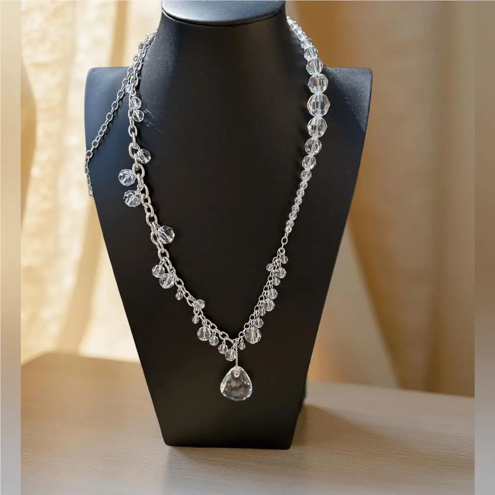 Swarovski Clear Crystal Teardrop Necklace Rhodium Plated Swan Logo Boxed