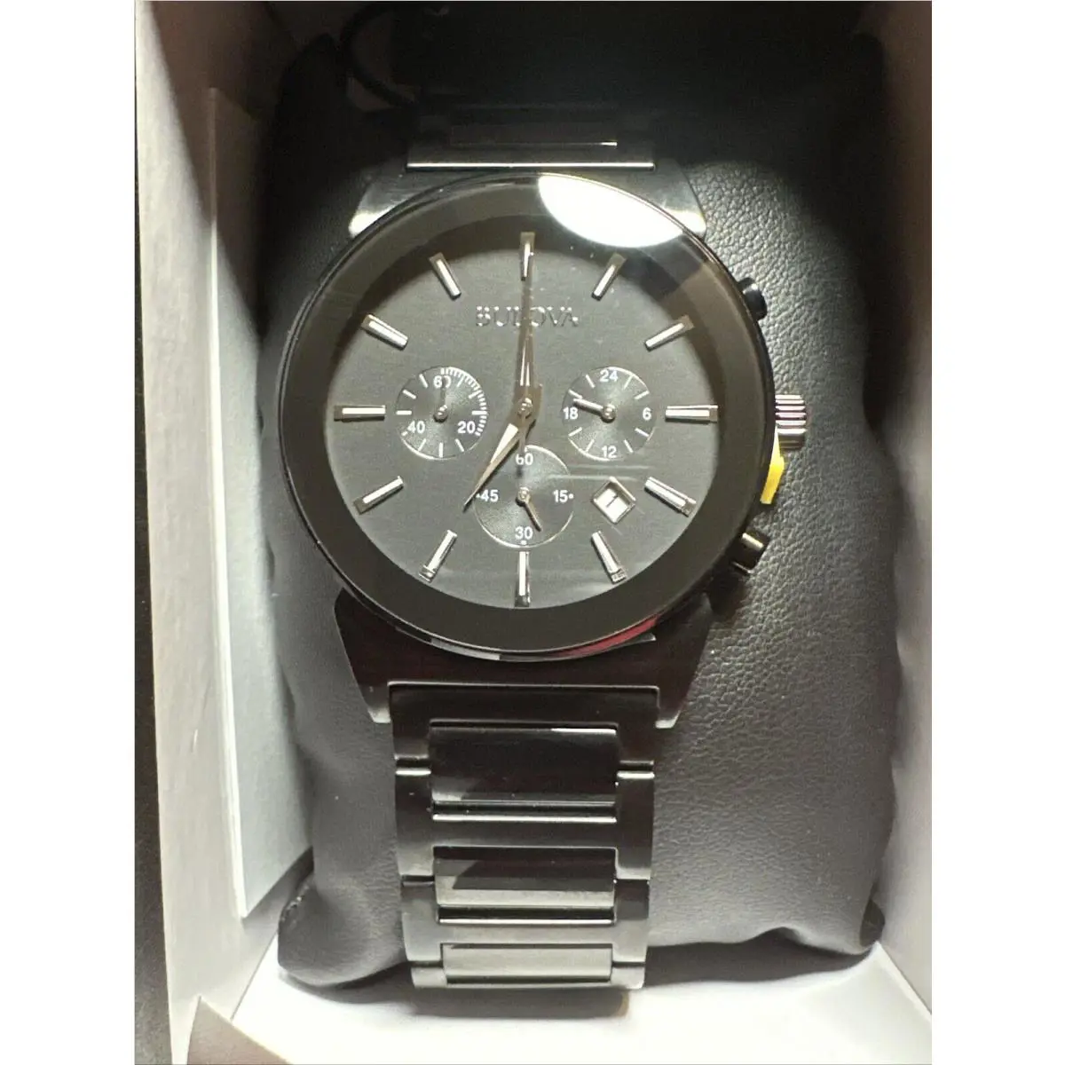 Bulova Men`s Chronograph Watch 98B215 Black Stainless Steel Date 40mm Box