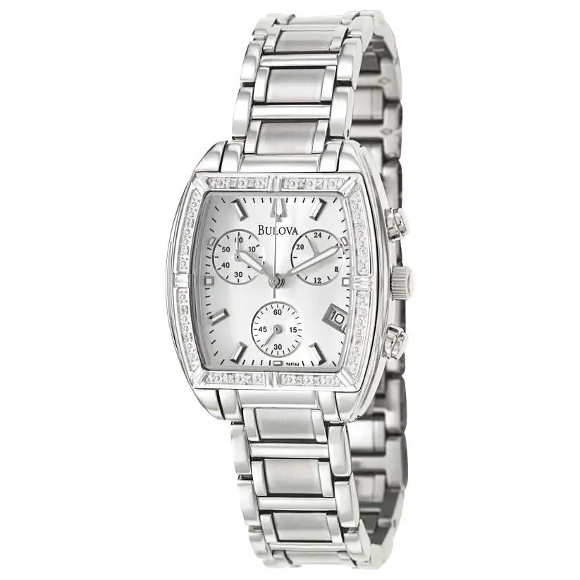 Bulova 96R163 Chronograph Date Diamond Accent Stainless Steel Women`s Watch