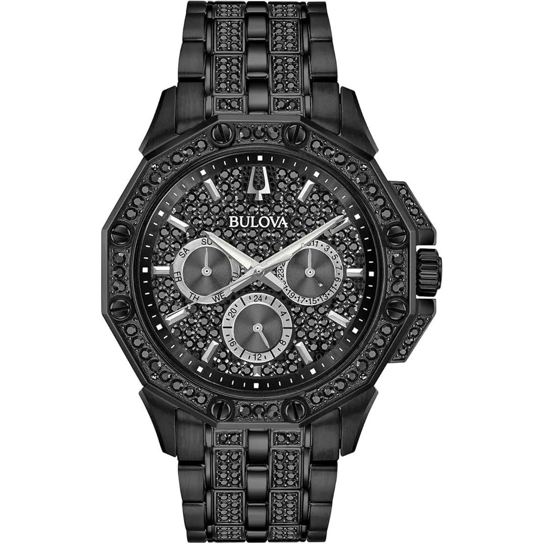 Bulova 98C134 Octava Embellished w/ 300 Crystals Pave Black Dial Mens Watch