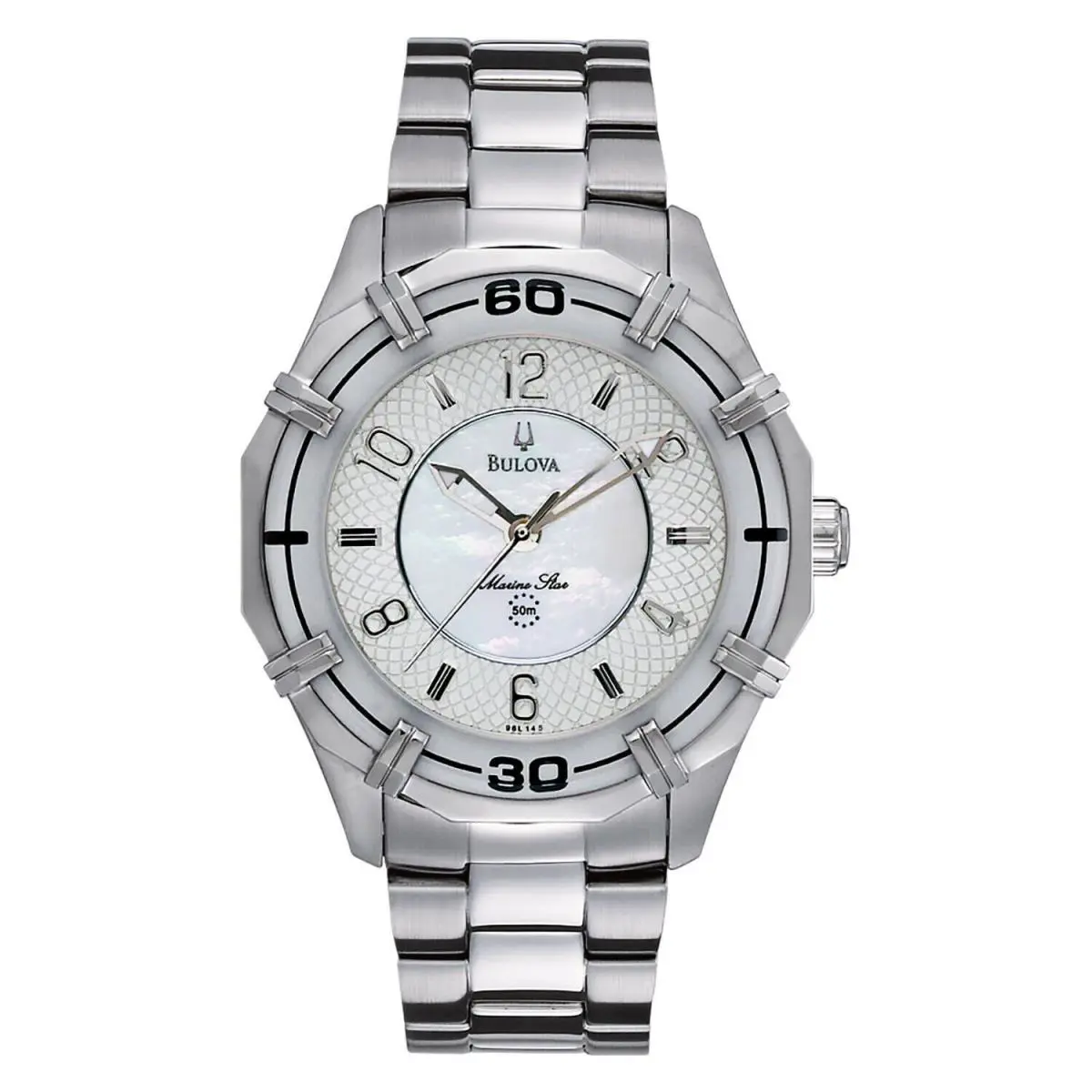 Bulova 96L145 Marine Star White Mother-of-pearl Dial Stainless Women`s Watch - Dial: Mother-of-pearl, Band: Silver, Bezel: Silver