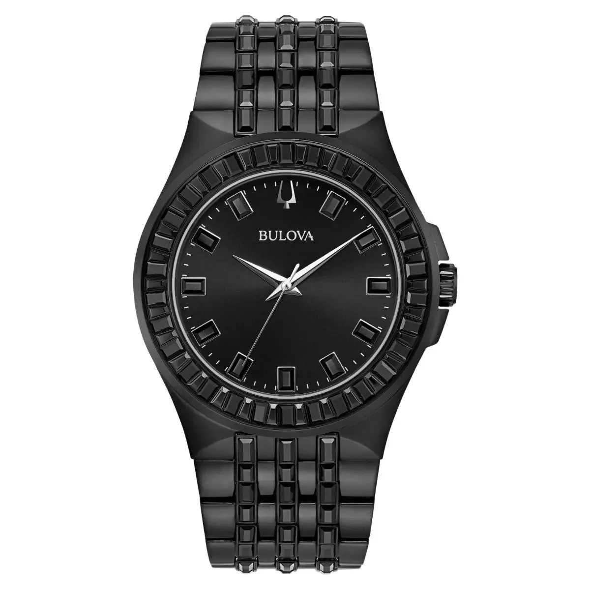 Bulova 98A240 Phantom Swarovski Crystal Black Dial Stainless Men`s Watch - Dial: Black, Band: Black, Bezel: Black