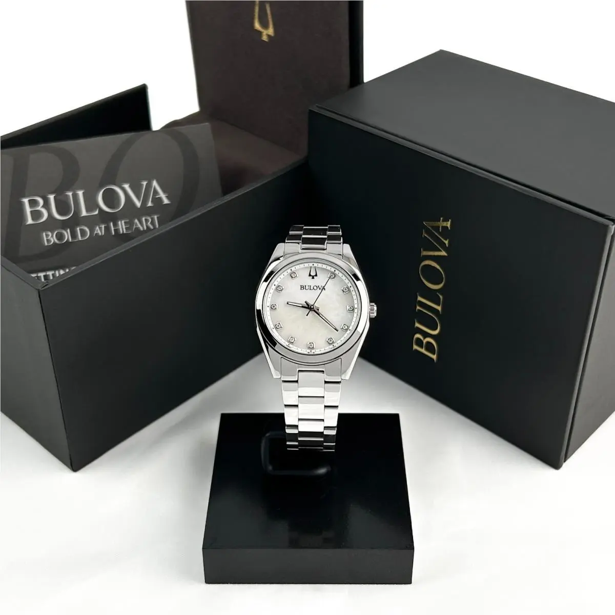 Bulova 96P228 Surveyor Women`s Diamond White Mother-of-pearl Dial Quartz Watch