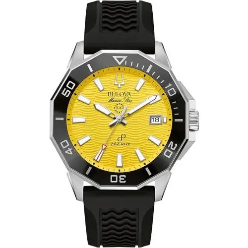 Bulova Marine Star High Performance Series C Silicone Mens Watch 96B431 - Hand: Silver, Strap: Black
