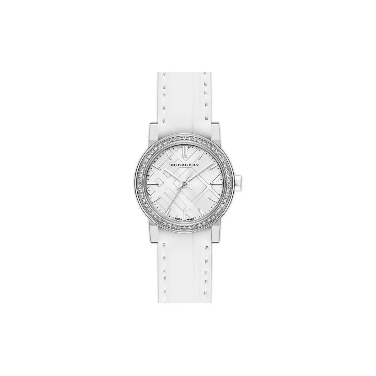 Burberry BU9221 Swiss 54 Diamonds Bezel Silver Tone Alligator Band Watch