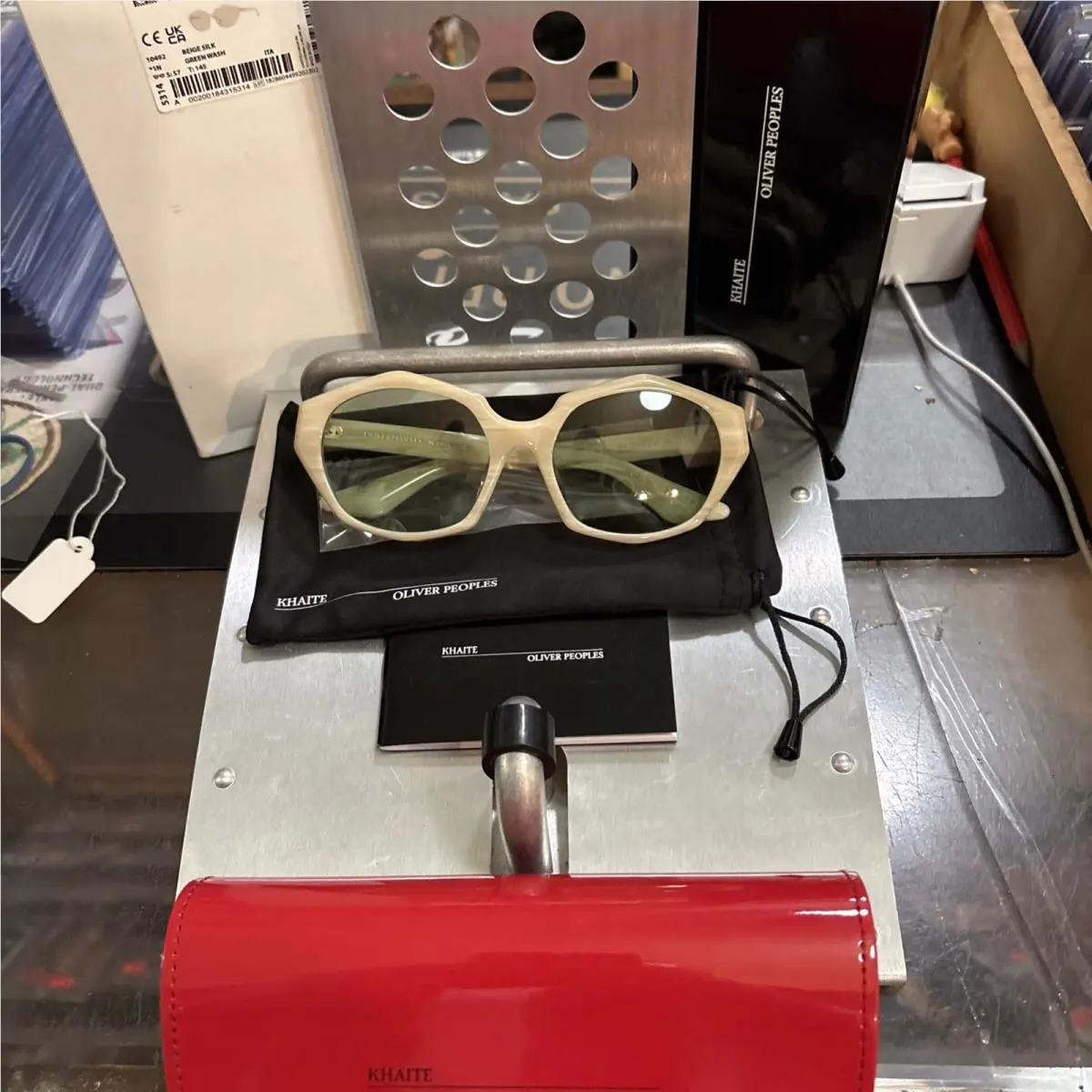 Oliver Peoples X Khaite Beige Silk Frame Green Wash Lenses Sunglasses 5511 SU