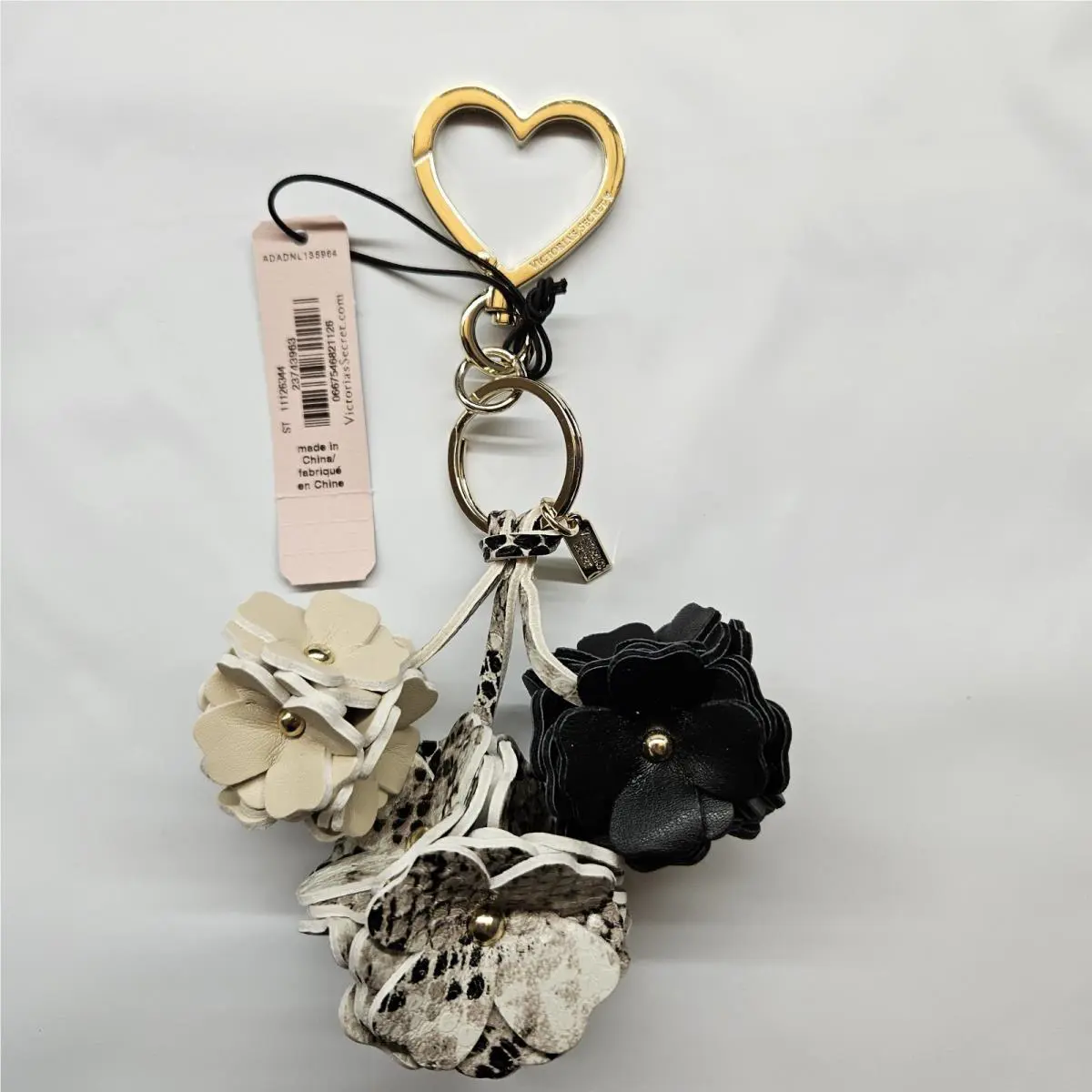 Victorias Secret Black White Gray Python Flowers Key Chain Ring Bag Charm