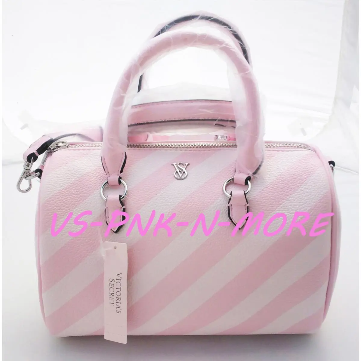 Victoria`s Secret VS Mini Duffle Crossbody Bag Purse Pink Stripe