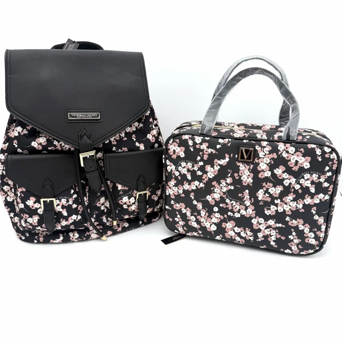 Victoria’s Secret Backpack Floral Midnight Rose + Everything Hanging Makeup Bag