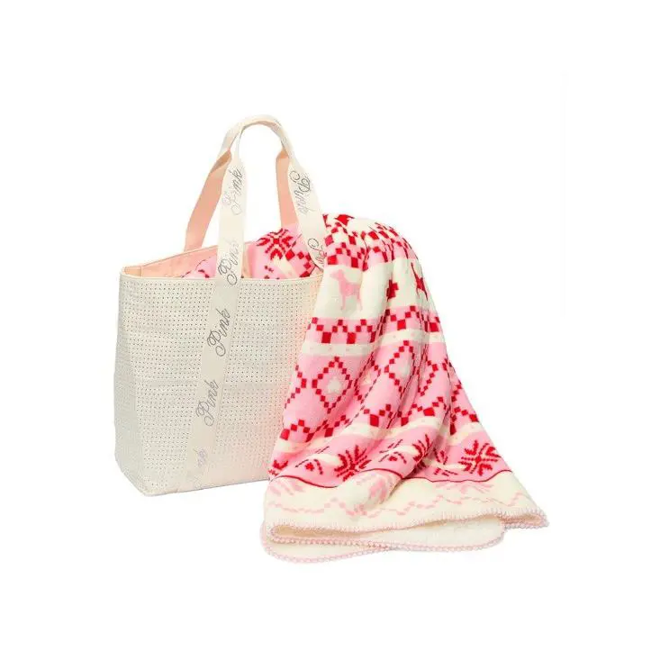 Victoria s Secret Tote Bag White Bling Rhinestone + Blanket