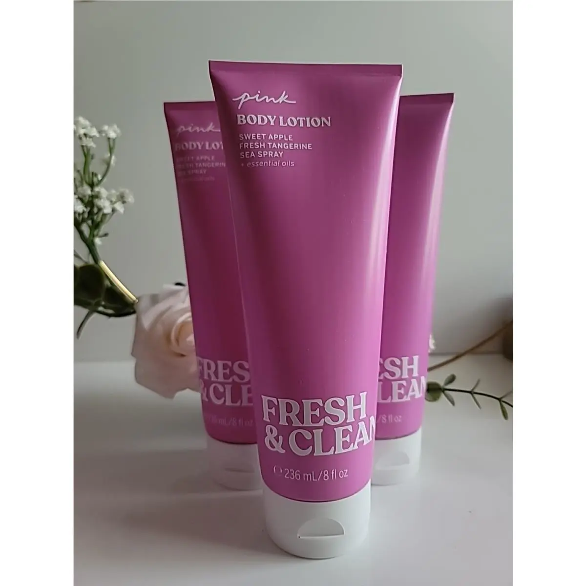 3 Pcs Victoria`s Secret/pink Fresh Clean Body Lotion 8 fl oz