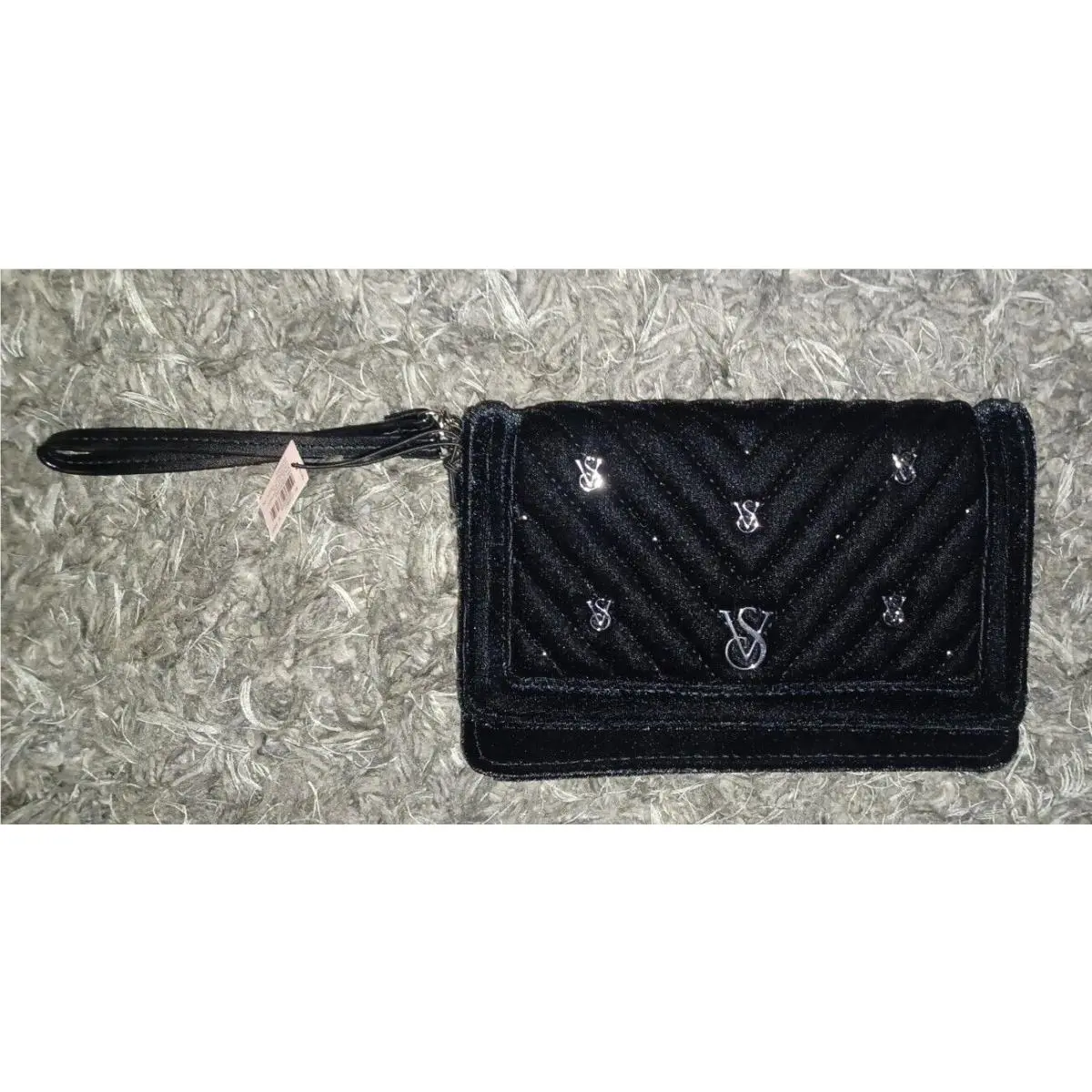 Victoria Secret Velvet Tech Clutch Black Studded Logo