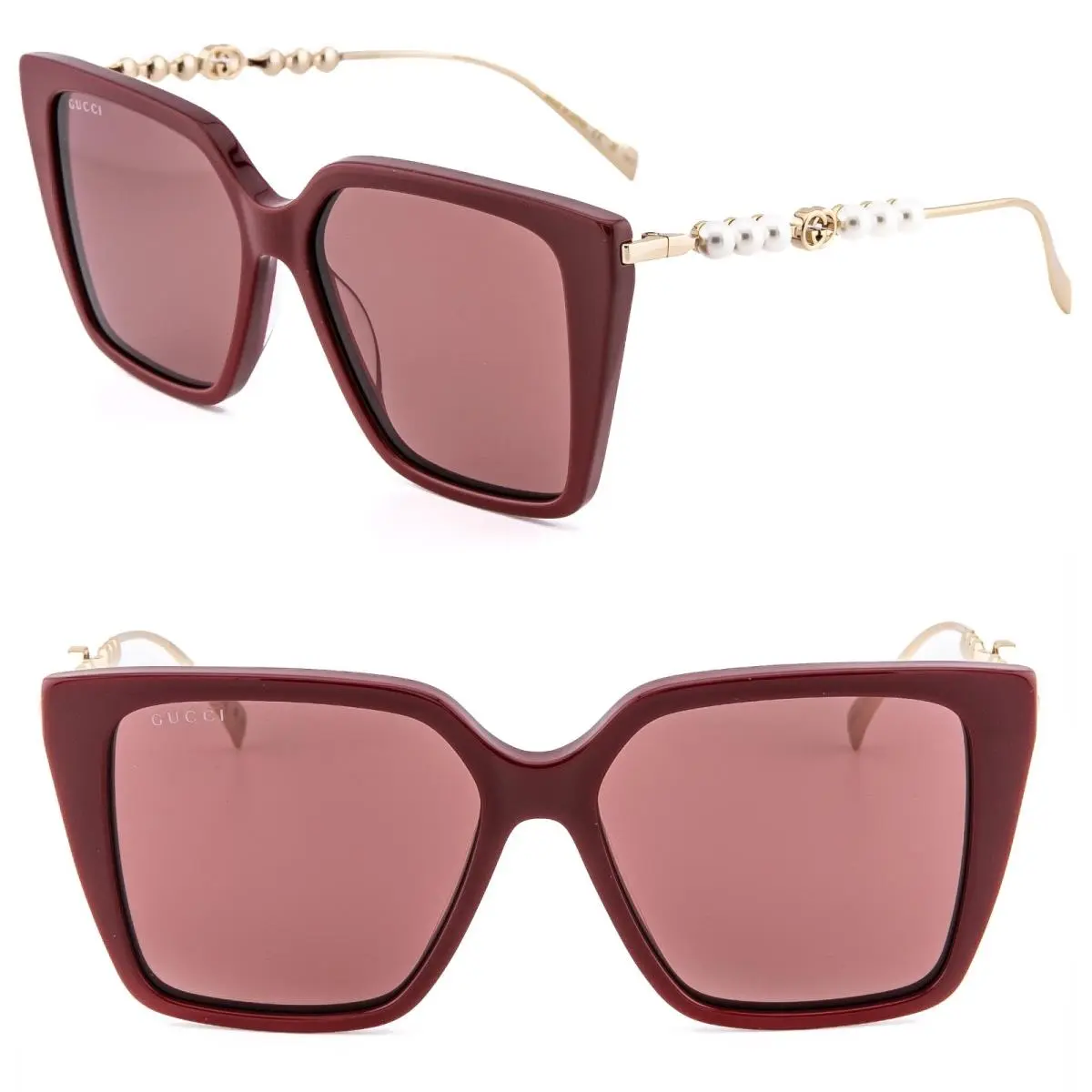 Gucci GG1967S Gold Red 1967 GG Pearl Logo Oversized Geometric Sunglasses 004