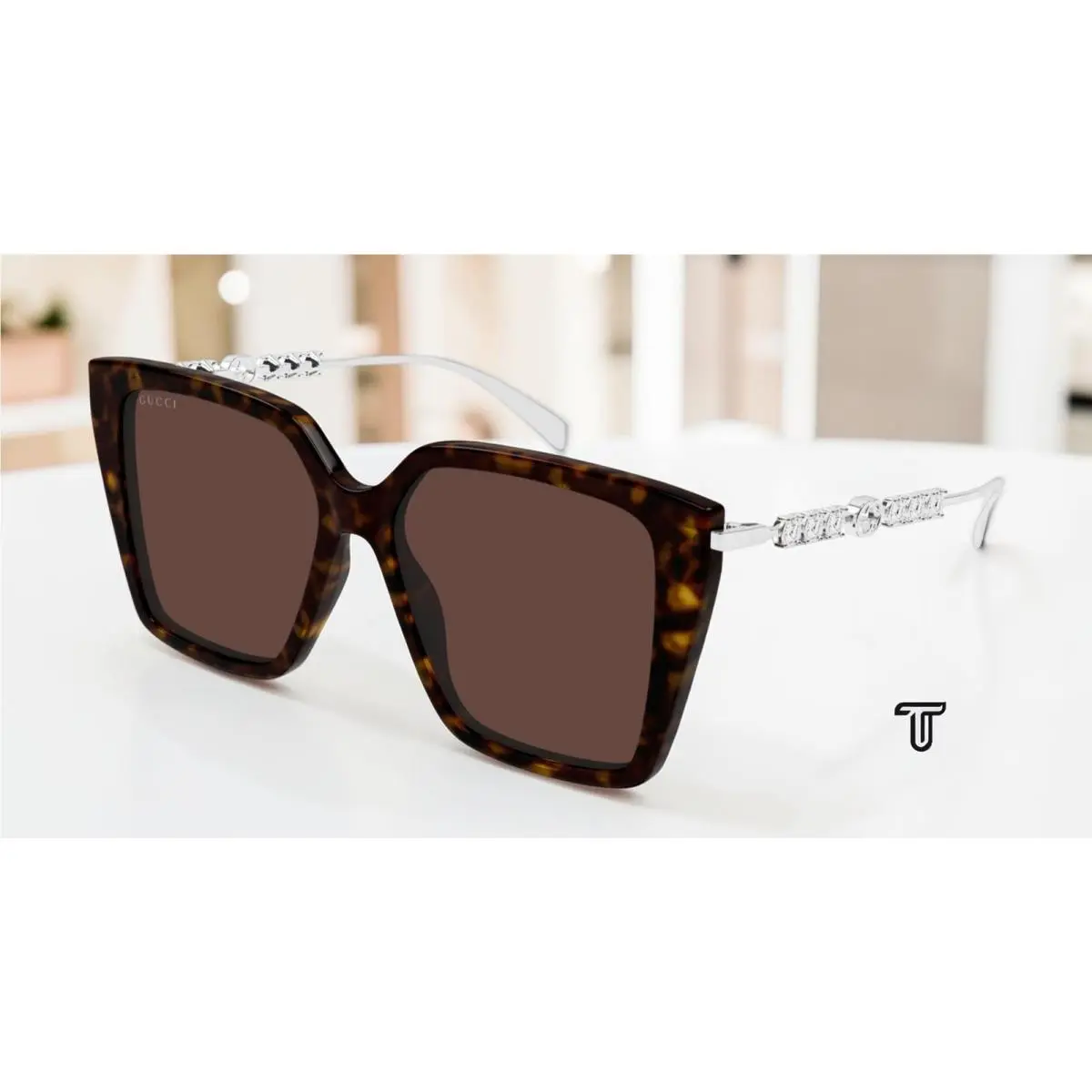 GG1967S 003 Havana Silver Brown Lens 54 mm Butterfly Women`s Sunglasses by Gucci