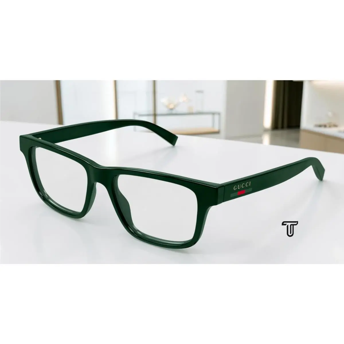 GG1987O 004 Rectangular Squared Green Demo Lens 54 mm Men`s Eyeglasses by Gucci