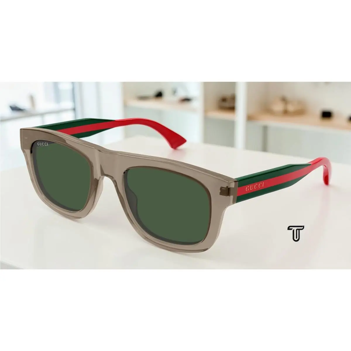 GG1991S 003 Brown Green Green 52 mm Rectangular Squared Men`s Sunglasses by Gucci