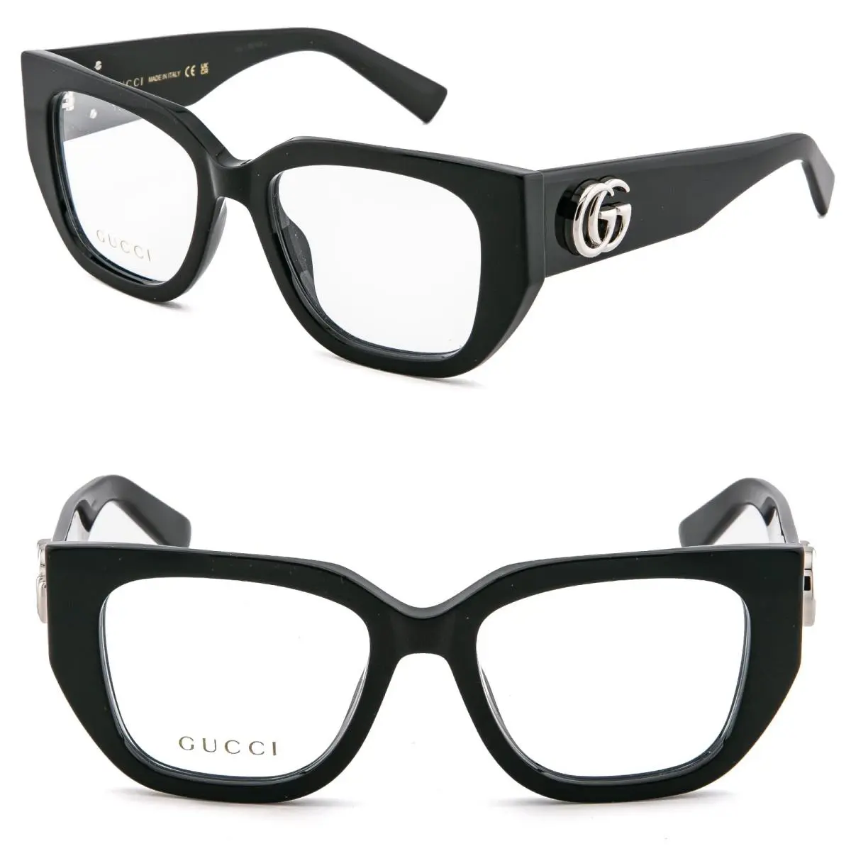 Gucci GG1952O 1952 Black GG Silver Logo Geometric Bold Eyeglass Optical 51mm 001