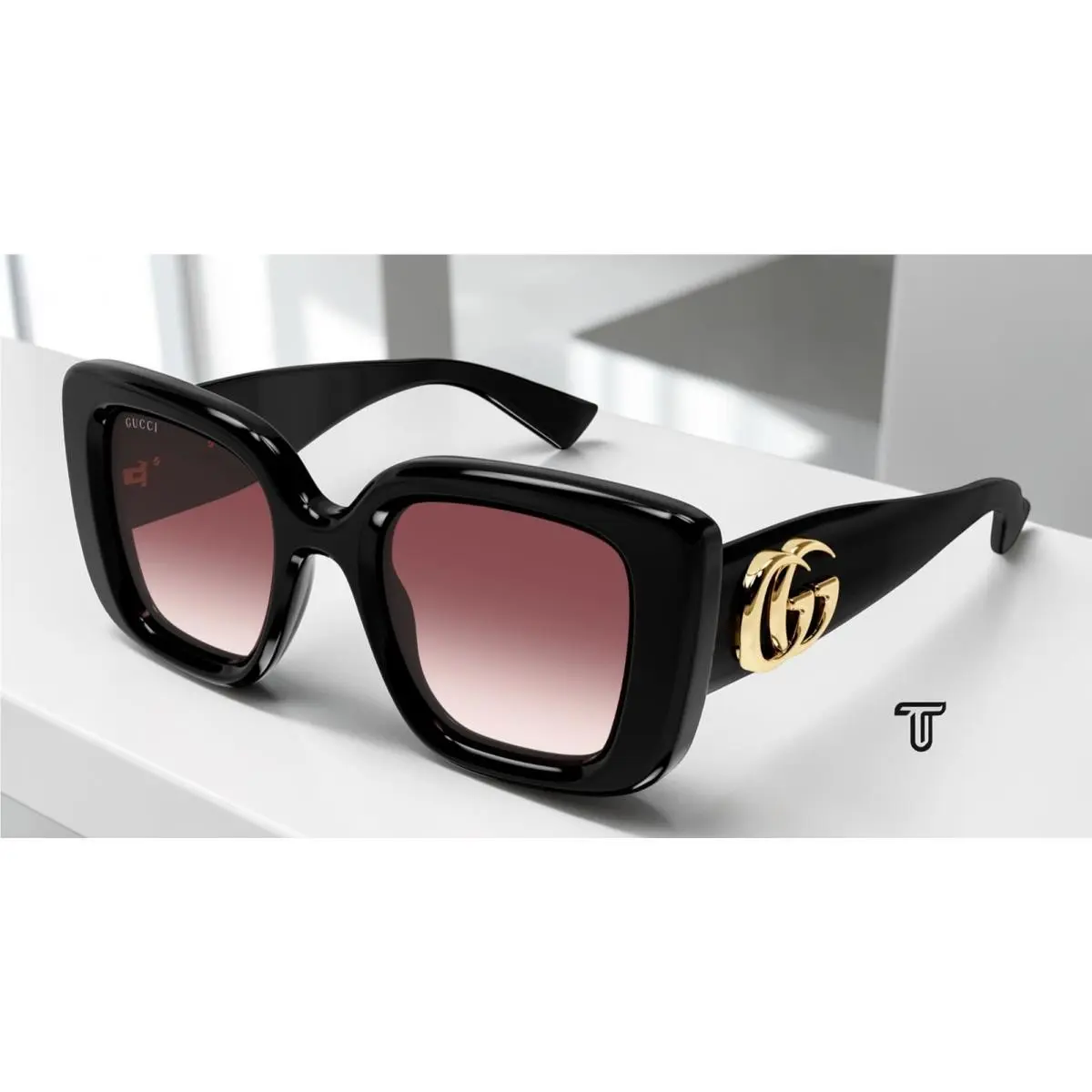 GG1975S 001 Black Black Red Lens 50 mm Butterfly Women`s Sunglasses by Gucci