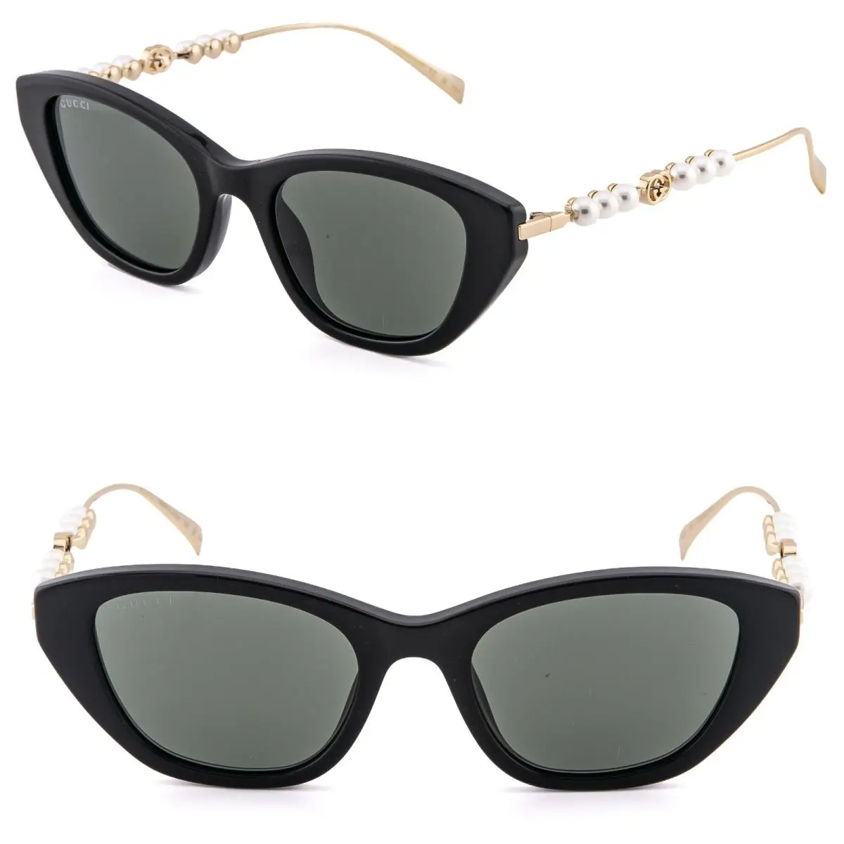 Gucci GG1968S Gold Black 1968 GG Pearl Logo Oval Fashion Runway Sunglasses 001