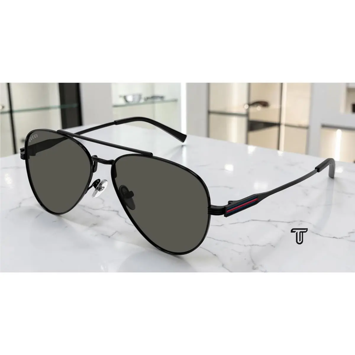 Gucci GG1874S 001 Black Black Grey Lens 57 mm Pilot Navigator Men`s Sunglasses