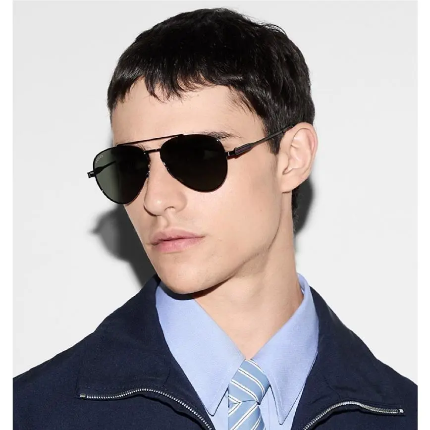 Gucci GG1874S-001 Black Aviator Mens Sunglasses - Black, Frame: Black, Lens: Grey