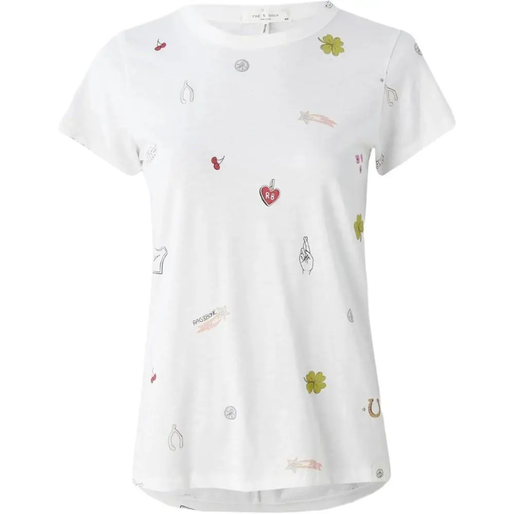 Rag Bone Womens White Multicolor All Over Lucky Charm Crew Neck Cotton Tee