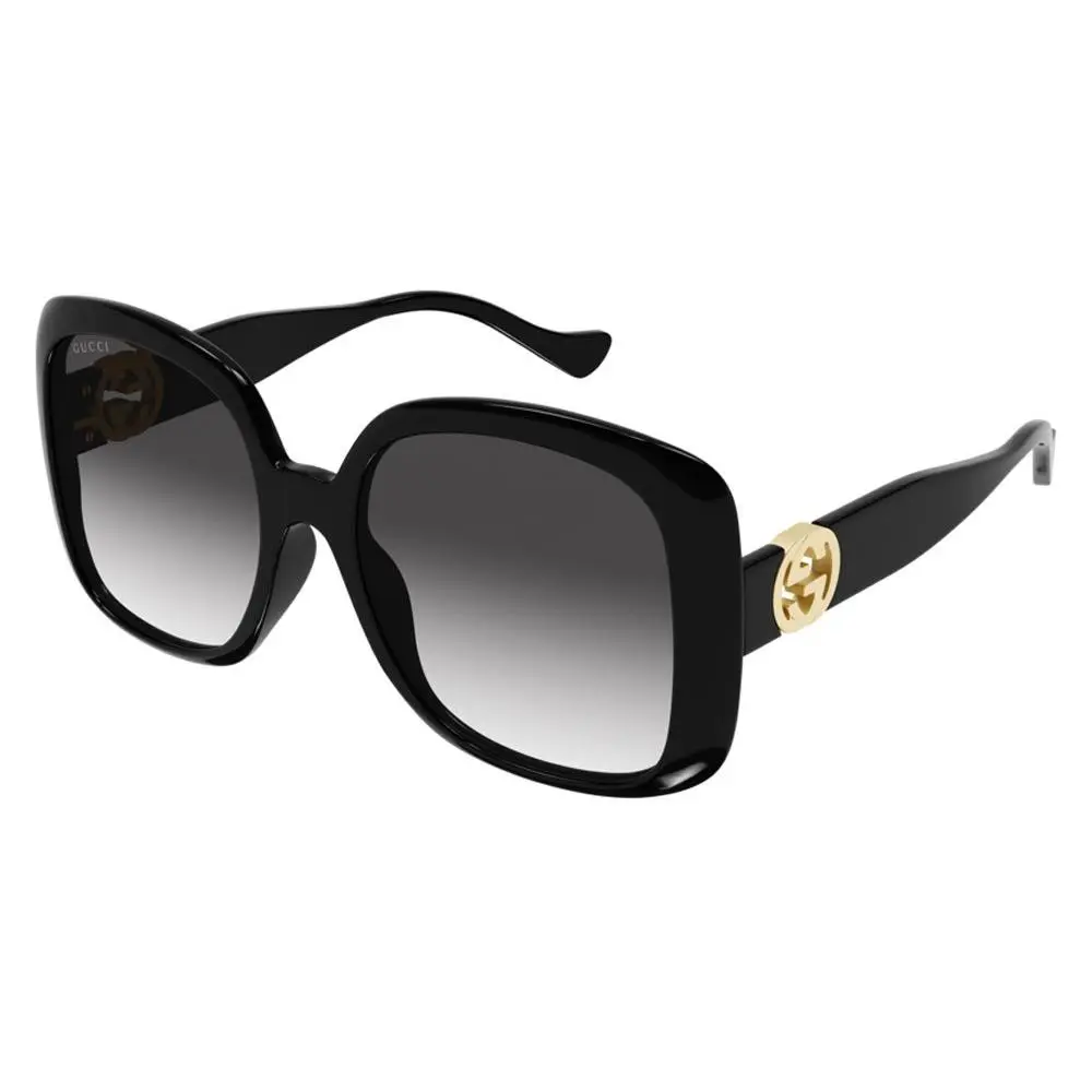 Gucci Women Round Sunglasses GG1029SA 005 Black /grey Gradient Lens 57mm