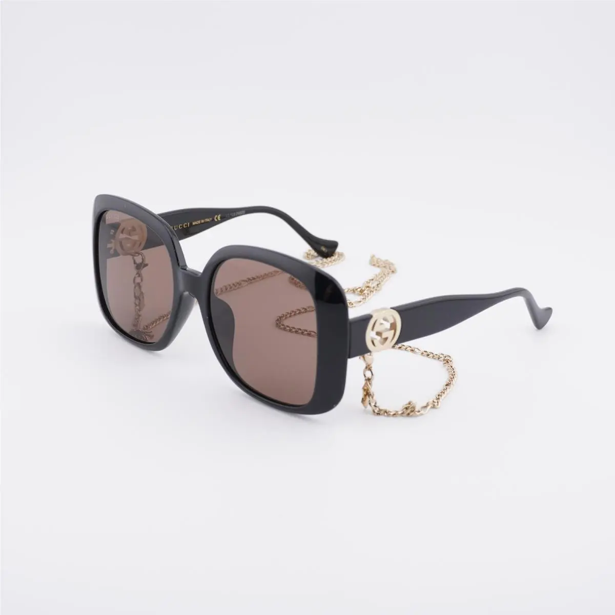 Gucci GG1029SA 005 Black with Gold Chain/brown 57-19-145 Sunglasses - Frame: Black, Lens: Brown, Code: 005