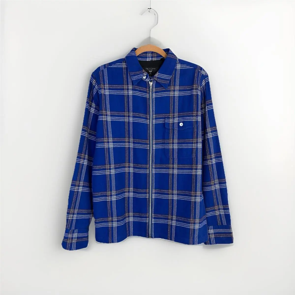 Rag Bone Dalton Zip Plaid Jacket Mens Medium Blue Check Plaid Lightweight
