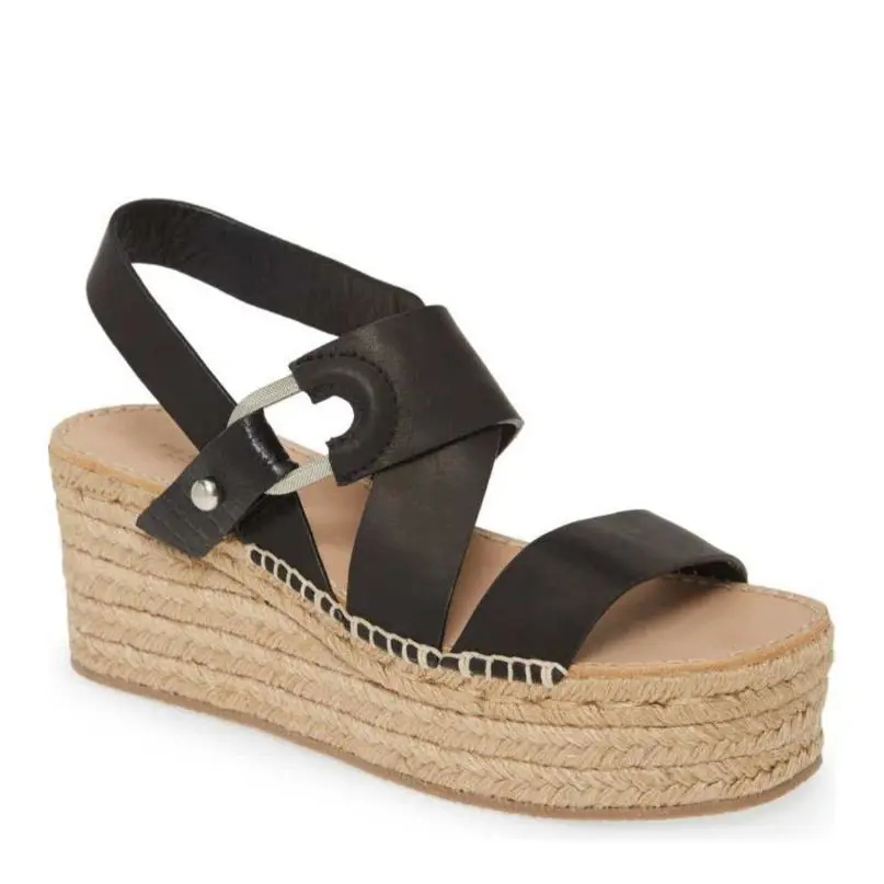 Rag Bone August Womens Black Leather Platform Espadrille Wedge Sandals Size 10 - Black, Manufacturer: Black
