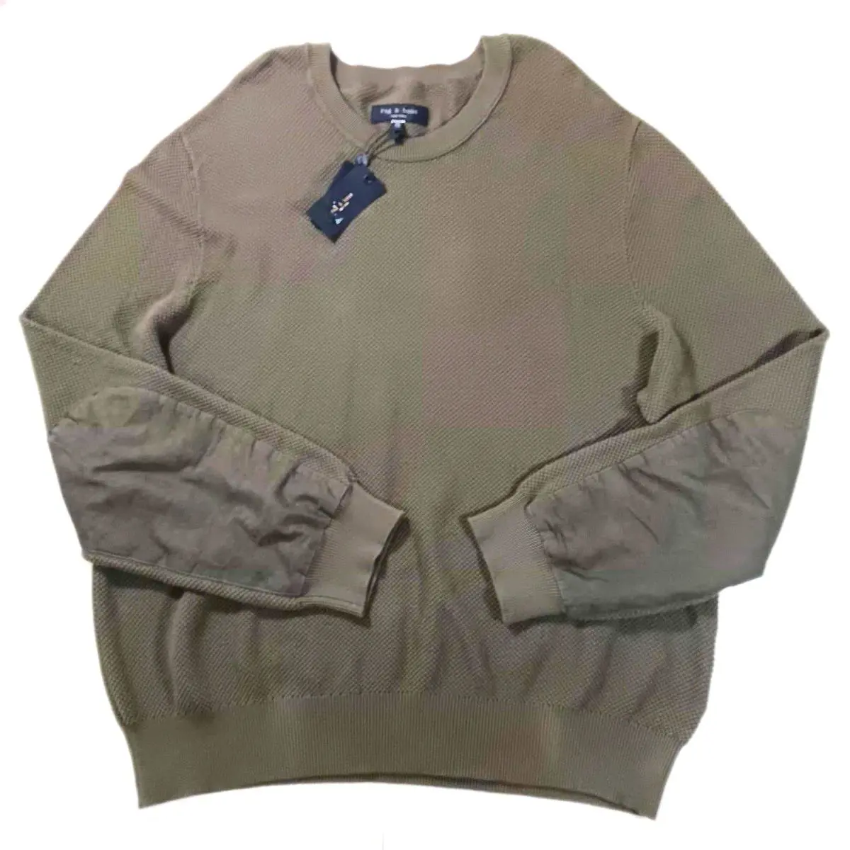 Rag Bone Men 2XL Washed Dexter Crew Forest Green Waffle Knit Sweater by Rag & Bone