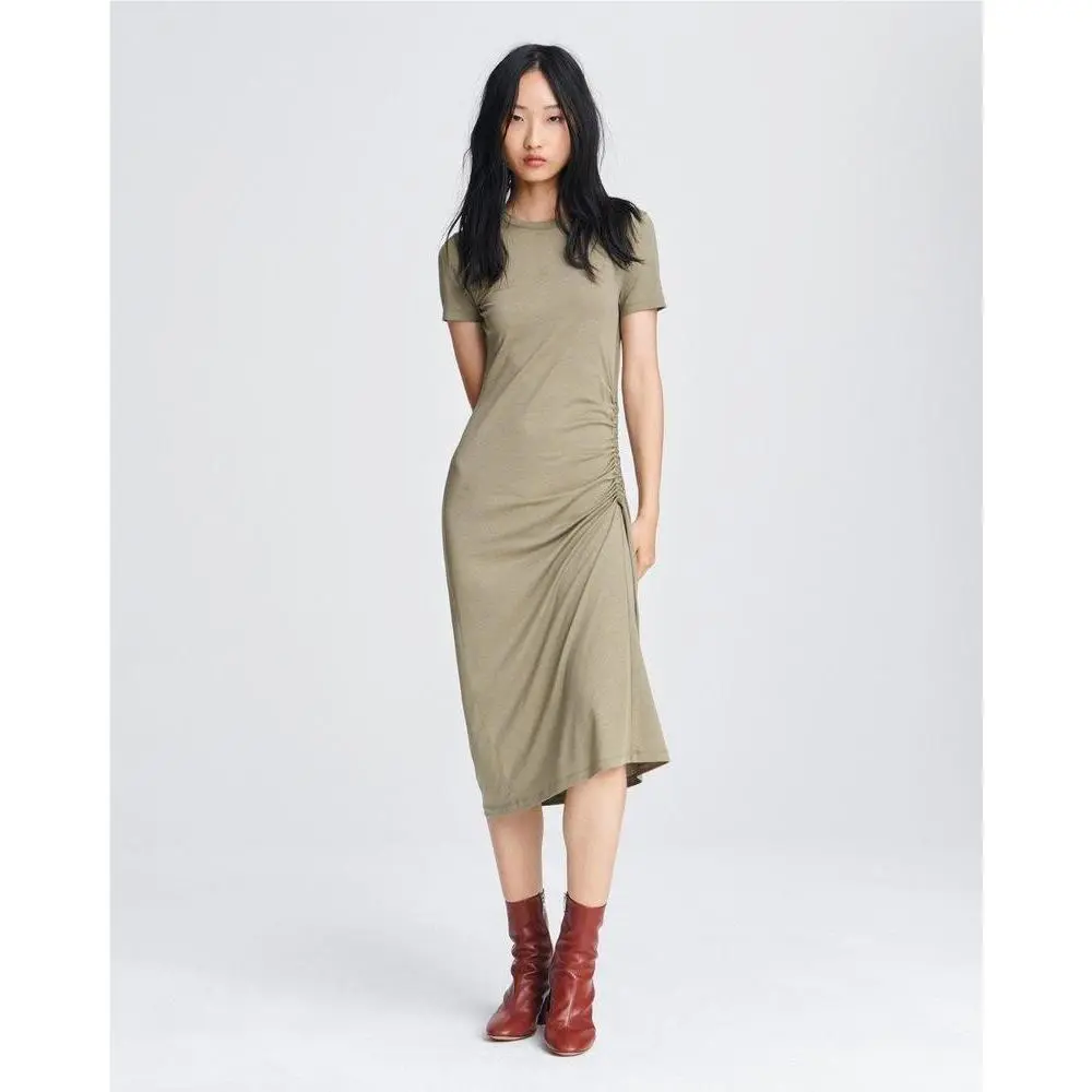 Rag Bone Ina Ruched Midi Jersey T-shirt Dress Light Olive Shopbop S