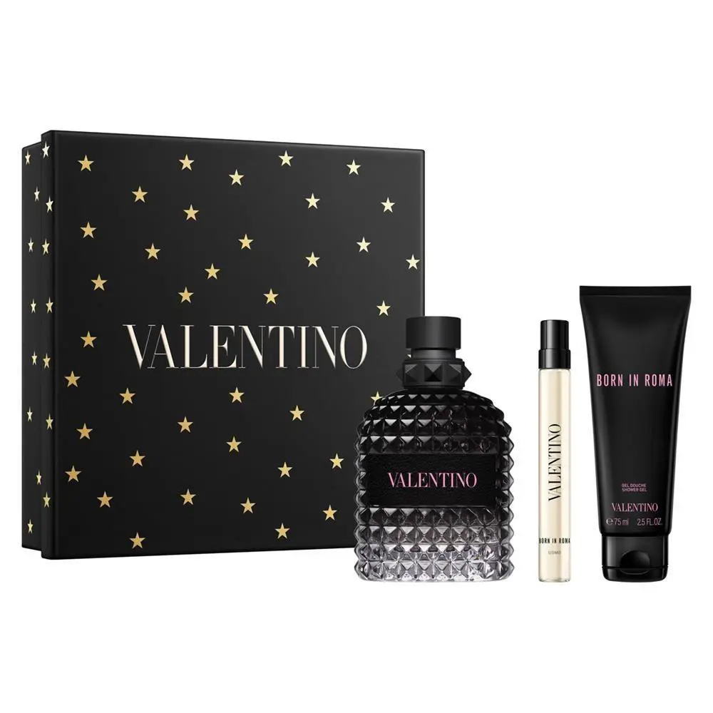 Valentino Uomo Born In Roma Edp 3.4oz Gift Set + Shower Gel + Mini Spray