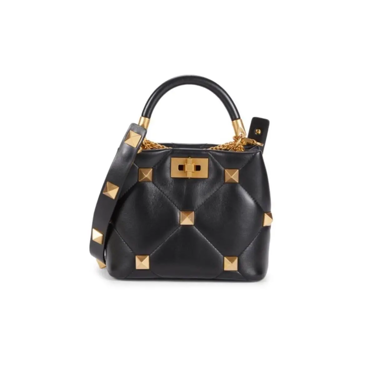 Garavani Small Roman Stud Leather Satchel with Shoulder Strap Cha by Valentino