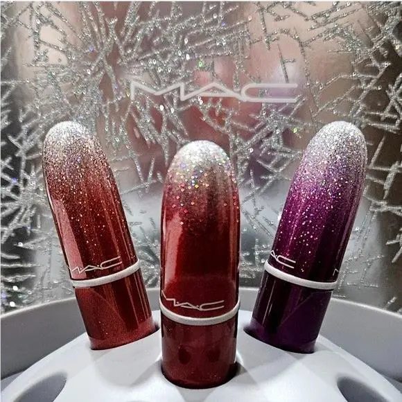 Mac Gift Set 3 Lipsticks Brick O LA Ruby Woo Rebel Mini + Silver Case