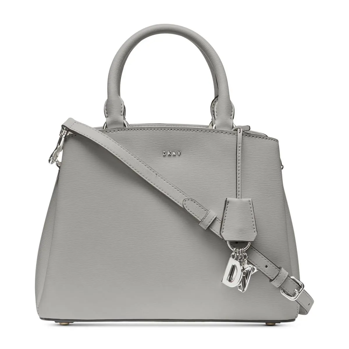 Dkny Paige Small Grey Leather Satchel Women`s Handbag X7005 - Exterior: Gray