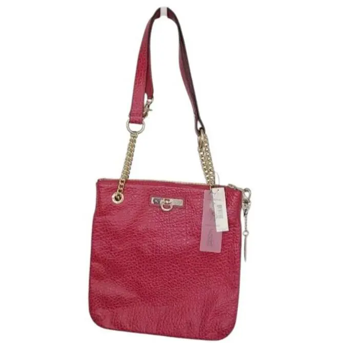 Dkny Pink French Grain Leather Zip Chain Shoulder/crossbody Bag Womens