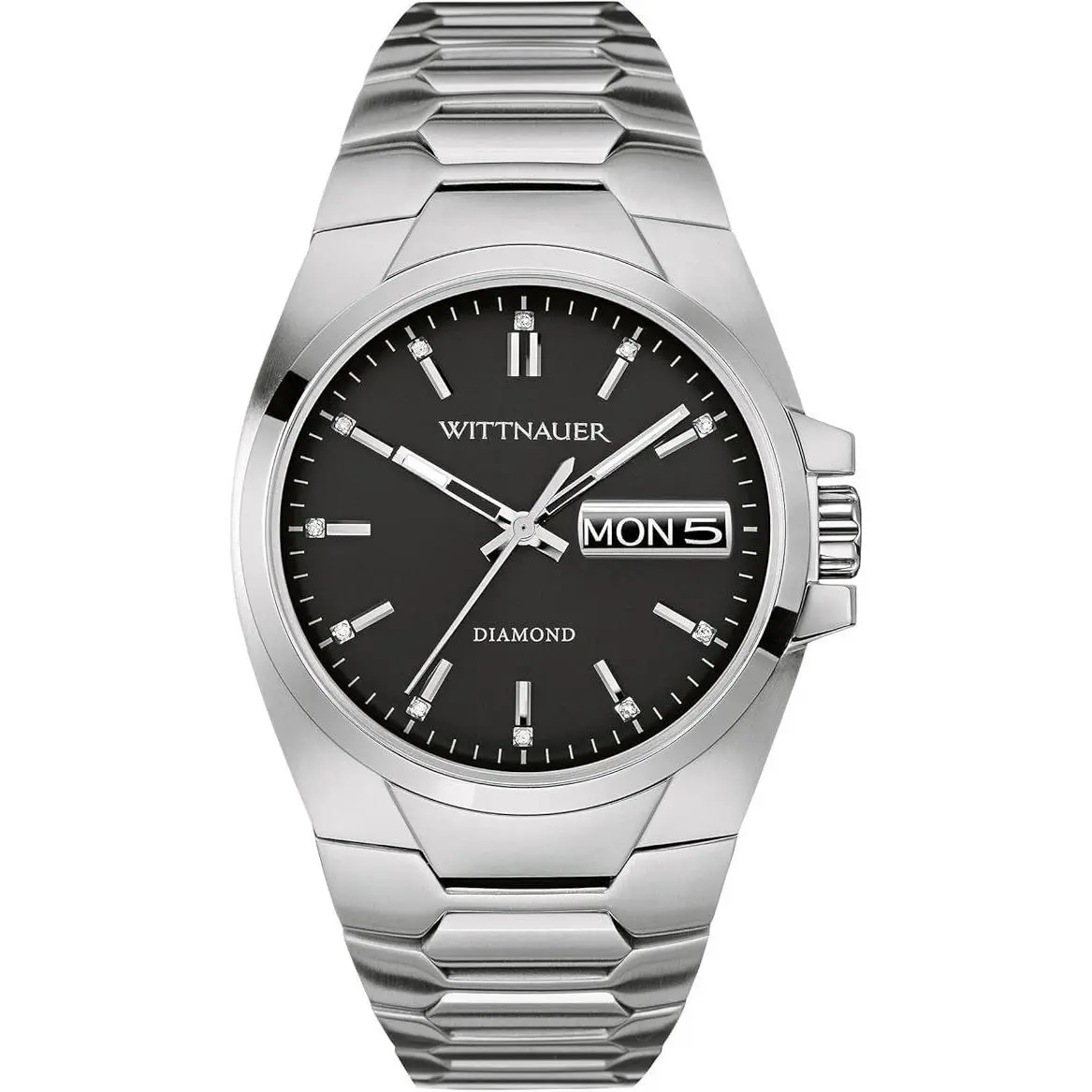 Wittnauer WN3044 Diamond Stainless Steel Silver Tone Day/date Men`s Watch