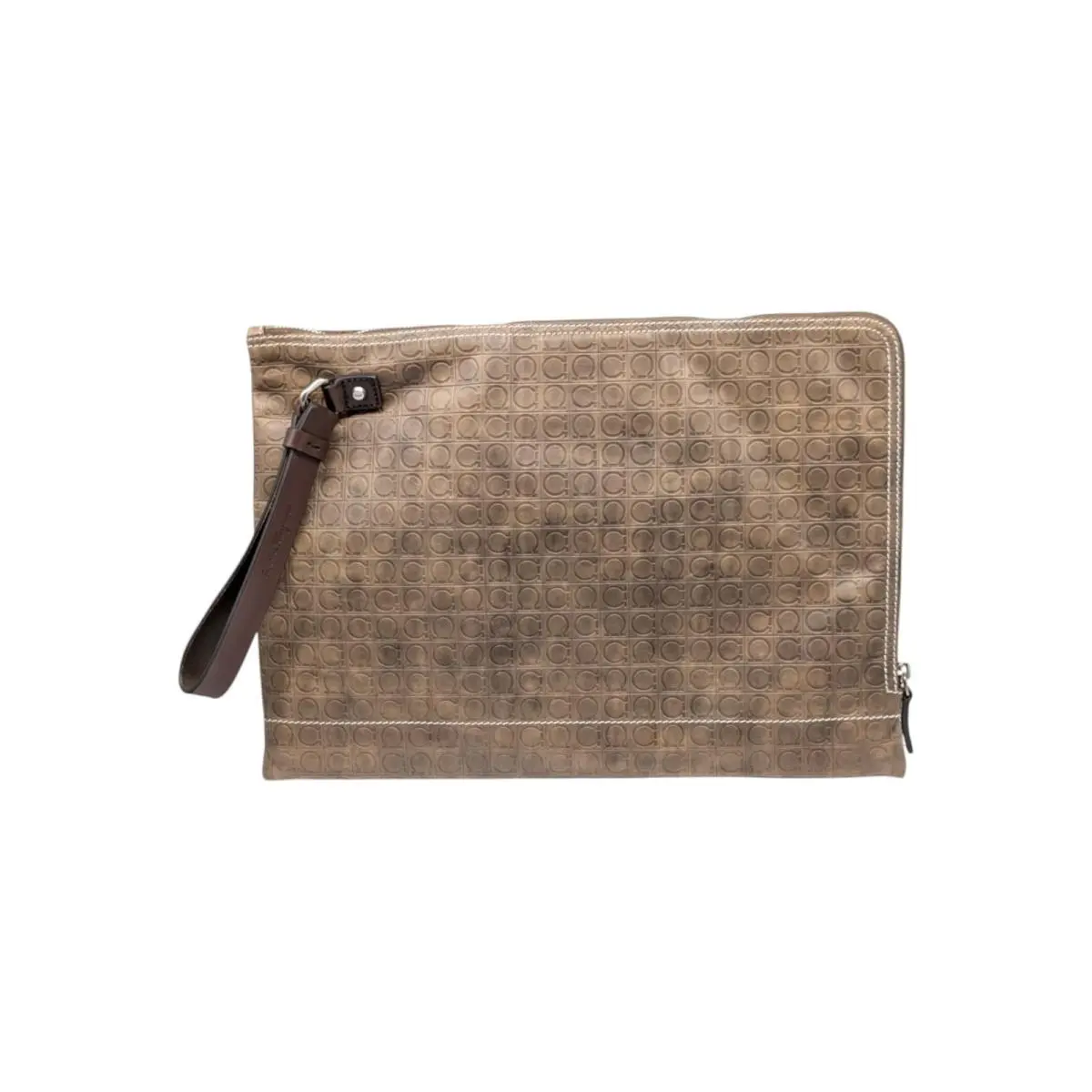 629960 Gancini Logo-embossed Clutch Bag/pouch Taupe by Salvatore Ferragamo