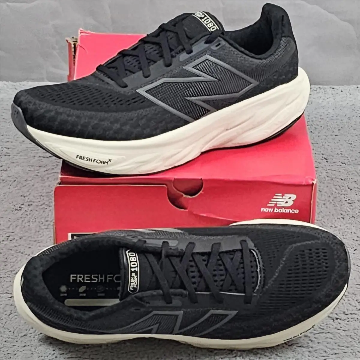 New Balance Mens Fresh Foam X 1080 V14 Running Sneakers Black Grey Sz 10.5 New
