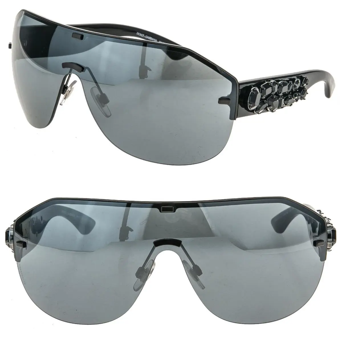 Dolce Gabbana DG2150B 2150 Black Jewel Crystal Wrap Mask Mirrored