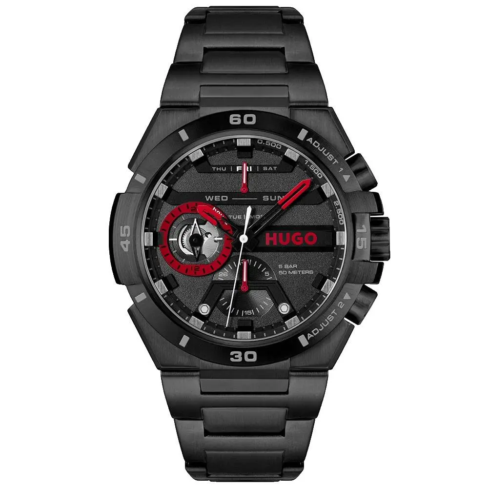 Hugo Boss 1530339 Black Dial Black Stainless Steel Bracelet 46MM Mens Watch