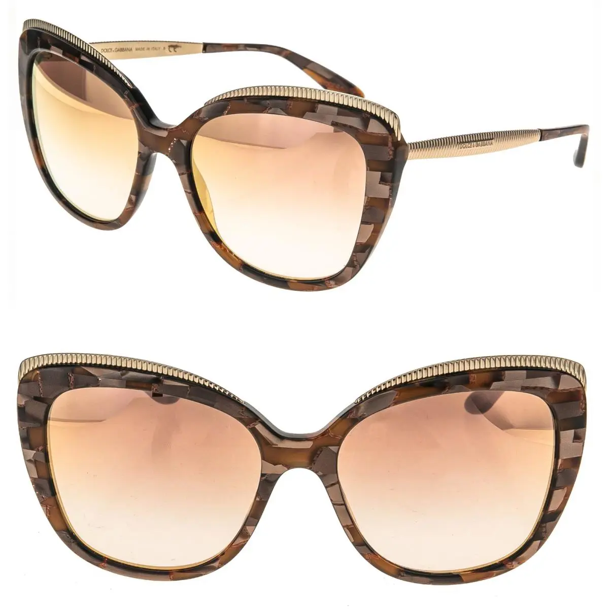 Dolce Gabbana DG4332 Gros Grain 4332 Rose Gold Brown Pearl Mirror Sunglasses