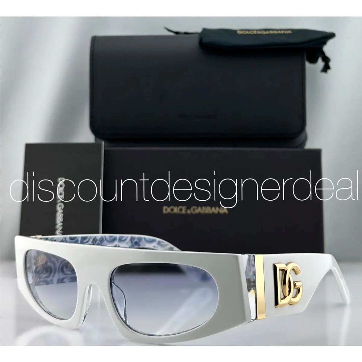 Dolce Gabbana Geometric Sunglasses DG4411 3371/19 White Blue Frame Blue Lens