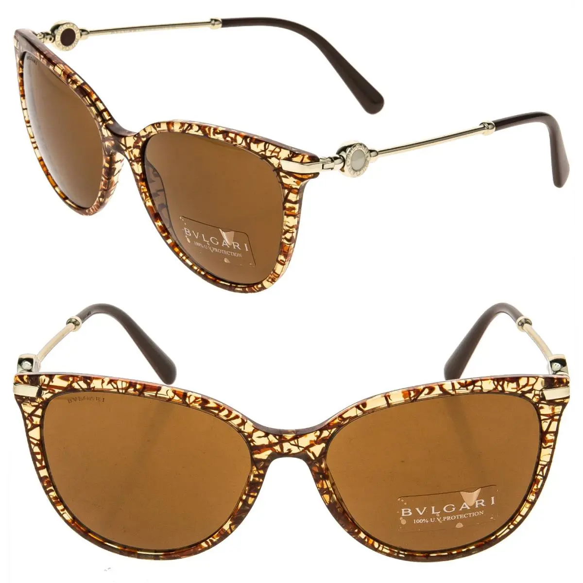 Bvlgari Bulgari BV8206 8206 Gold Brown San Pietrino Flip Coin Medallion Metal Sunglasses