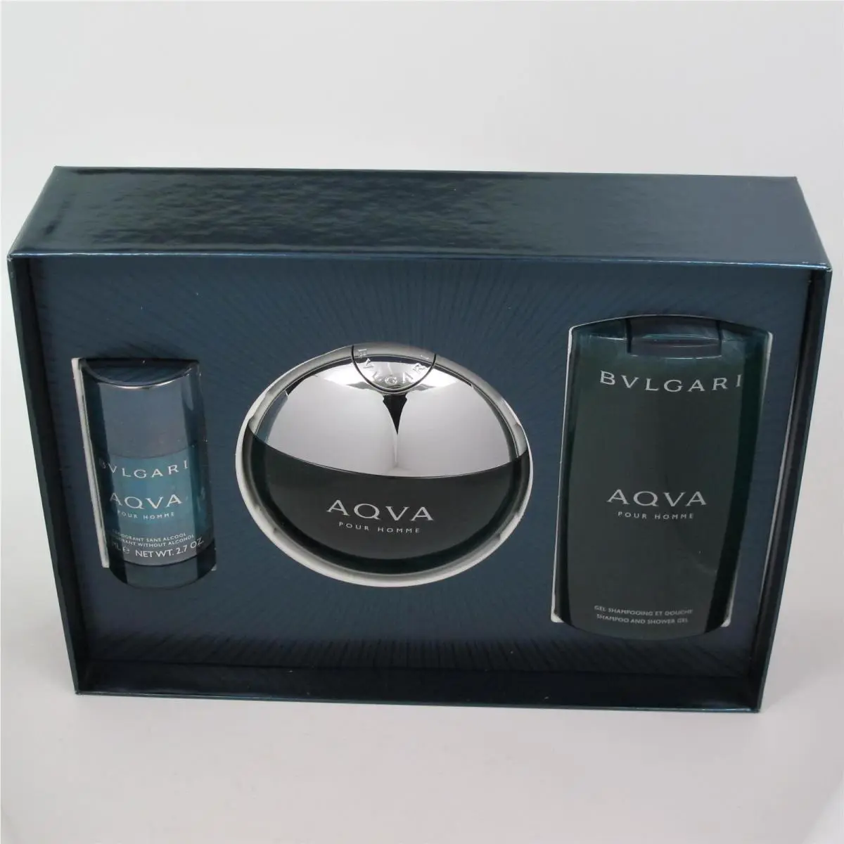 Aqva Pour Homme by Bvlgari 3 Pcs Set: 5.0 oz Edt Spray Deo Stick Bath Gel