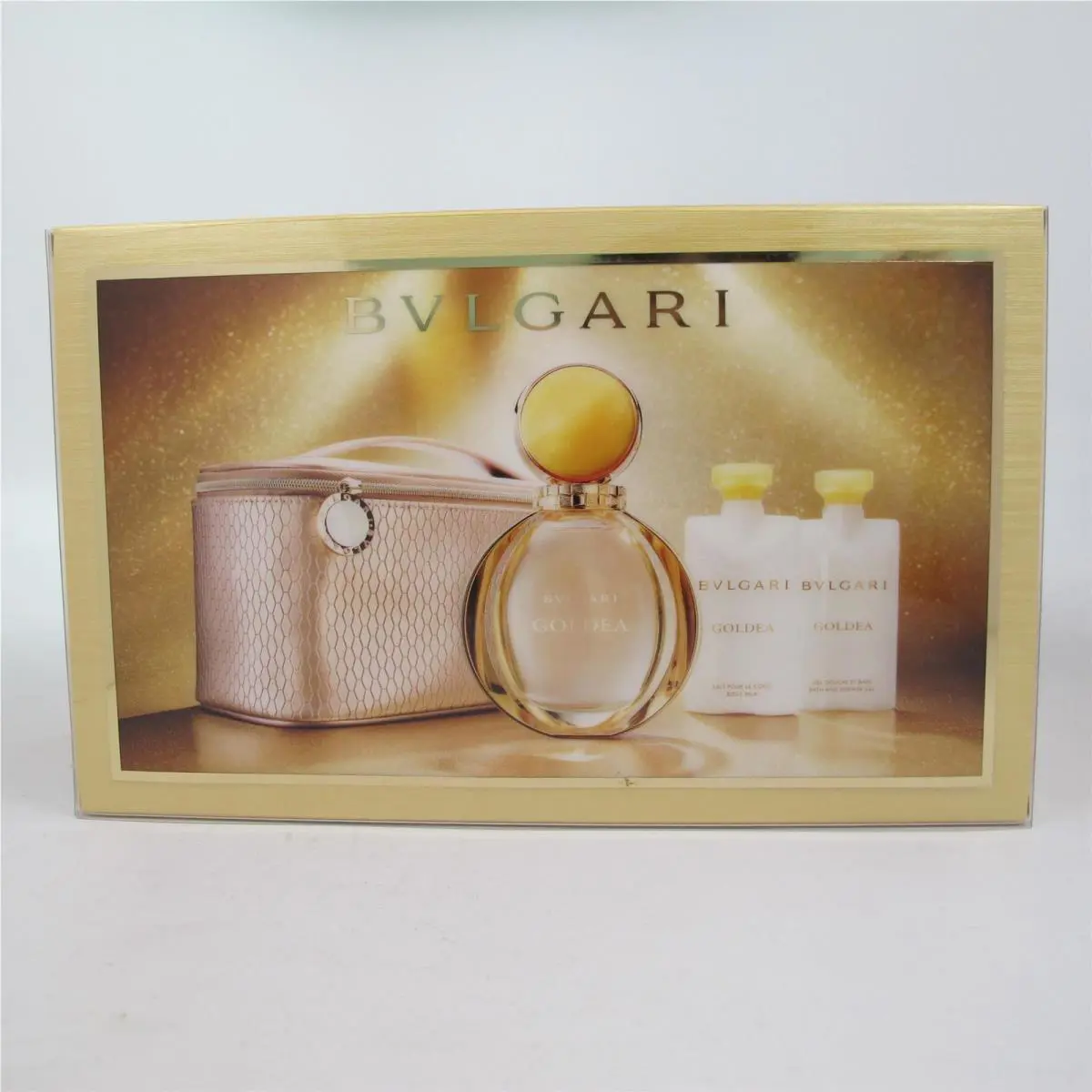 Goldea by Bvlgari 4 Pcs Set: 3.04 oz Edp Spray Lotion Gel Toiletry Bag